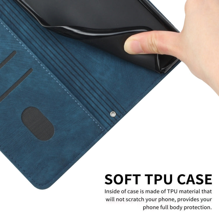 For Tecno Spark Go 2024 / POP 8 Skin Feel Stripe Pattern Leather Phone Case with Lanyard(Blue)