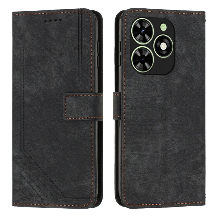 For Tecno Spark Go 2024 / POP 8 Skin Feel Stripe Pattern Leather Phone Case with Long Lanyard(Black) - Tecno Cases by PMC Jewellery | Online Shopping South Africa | PMC Jewellery | Buy Now Pay Later Mobicred