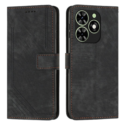For Tecno Spark Go 2024 / POP 8 Skin Feel Stripe Pattern Leather Phone Case with Long Lanyard(Black) - Tecno Cases by PMC Jewellery | Online Shopping South Africa | PMC Jewellery | Buy Now Pay Later Mobicred