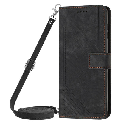 For Tecno Spark Go 2024 / POP 8 Skin Feel Stripe Pattern Leather Phone Case with Long Lanyard(Black) - Tecno Cases by PMC Jewellery | Online Shopping South Africa | PMC Jewellery | Buy Now Pay Later Mobicred