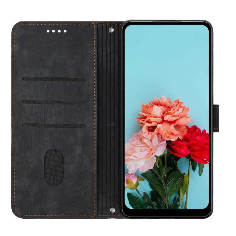 For Tecno Spark Go 2024 / POP 8 Skin Feel Stripe Pattern Leather Phone Case with Long Lanyard(Black) - Tecno Cases by PMC Jewellery | Online Shopping South Africa | PMC Jewellery | Buy Now Pay Later Mobicred