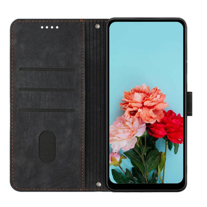 For Tecno Spark Go 2024 / POP 8 Skin Feel Stripe Pattern Leather Phone Case with Long Lanyard(Black) - Tecno Cases by PMC Jewellery | Online Shopping South Africa | PMC Jewellery | Buy Now Pay Later Mobicred