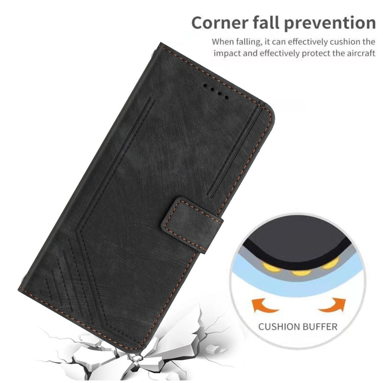 For Tecno Spark Go 2024 / POP 8 Skin Feel Stripe Pattern Leather Phone Case with Long Lanyard(Black) - Tecno Cases by PMC Jewellery | Online Shopping South Africa | PMC Jewellery | Buy Now Pay Later Mobicred