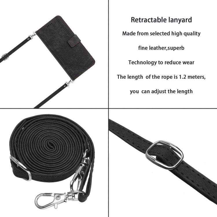 For Tecno Spark Go 2024 / POP 8 Skin Feel Stripe Pattern Leather Phone Case with Long Lanyard(Black) - Tecno Cases by PMC Jewellery | Online Shopping South Africa | PMC Jewellery | Buy Now Pay Later Mobicred