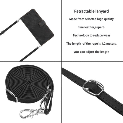 For Tecno Spark Go 2024 / POP 8 Skin Feel Stripe Pattern Leather Phone Case with Long Lanyard(Black) - Tecno Cases by PMC Jewellery | Online Shopping South Africa | PMC Jewellery | Buy Now Pay Later Mobicred
