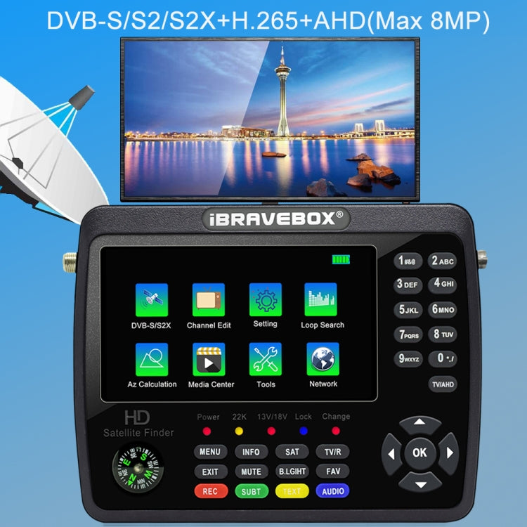 iBRAVEBOX V10 Finder Max+ 4.3 inch Display Digital Satellite Meter Signal Finder, Support DVB-S/S2/S2X AHD, Plug Type:US Plug(Black) - Satellite Finder by PMC TechLife | Online Shopping South Africa | PMC TechLife | Buy Now Pay Later Mobicred