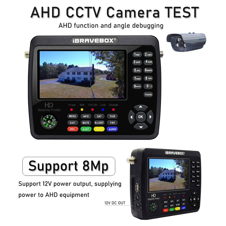 iBRAVEBOX V10 Finder Max+ 4.3 inch Display Digital Satellite Meter Signal Finder, Support DVB-S/S2/S2X AHD, Plug Type:EU Plug(Black) - Satellite Finder by PMC TechLife | Online Shopping South Africa | PMC TechLife | Buy Now Pay Later Mobicred
