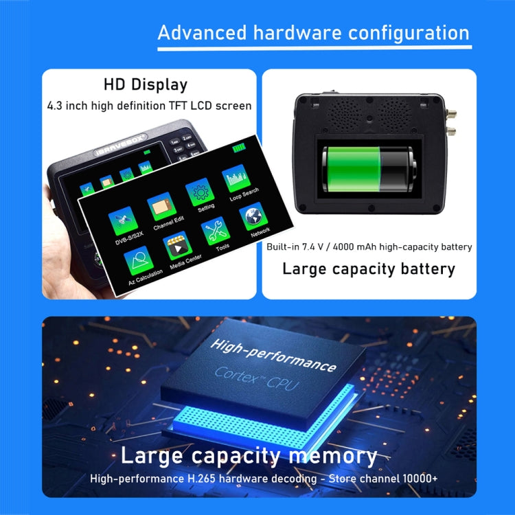 iBRAVEBOX V10 Finder Max+ 4.3 inch Display Digital Satellite Meter Signal Finder, Support DVB-S/S2/S2X AHD, Plug Type:EU Plug(Black) - Satellite Finder by PMC TechLife | Online Shopping South Africa | PMC TechLife | Buy Now Pay Later Mobicred