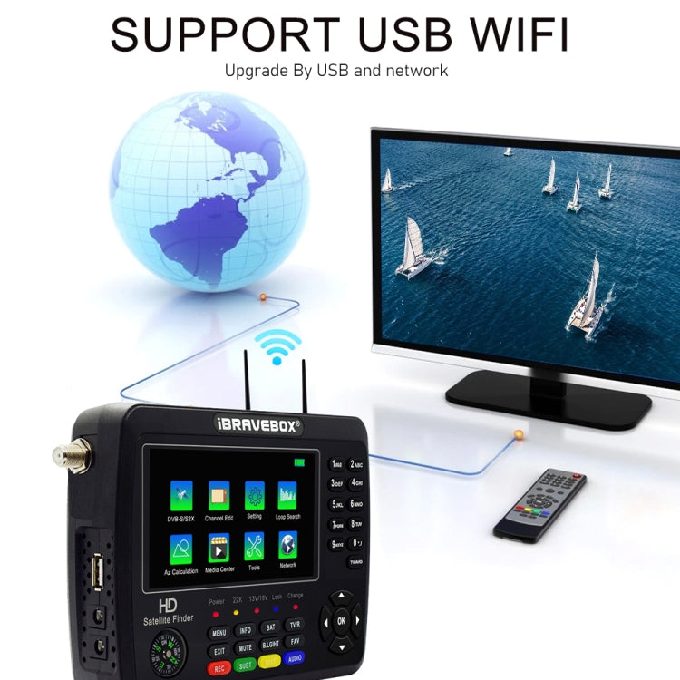 iBRAVEBOX V10 Finder Max+ 4.3 inch Display Digital Satellite Meter Signal Finder, Support DVB-S/S2/S2X AHD, Plug Type:EU Plug(Black)