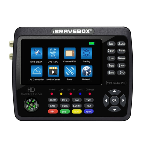iBRAVEBOX V10 Finder Pro 4.3 inch Display Digital Satellite Meter Signal Finder, Support DVB-S/S2/S2X/T/T2/C, Plug Type:EU Plug(Black)