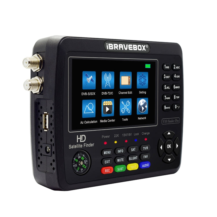 iBRAVEBOX V10 Finder Pro 4.3 inch Display Digital Satellite Meter Signal Finder, Support DVB-S/S2/S2X/T/T2/C, Plug Type:UK Plug(Black) - Satellite Finder by PMC TechLife | Online Shopping South Africa | PMC TechLife | Buy Now Pay Later Mobicred
