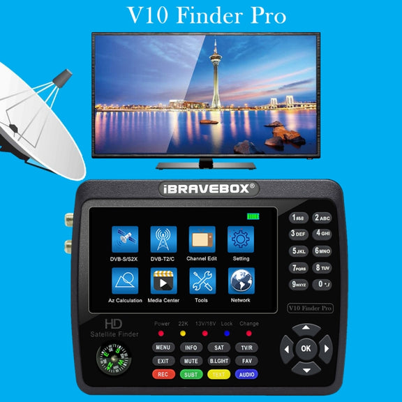 iBRAVEBOX V10 Finder Pro 4.3 inch Display Digital Satellite Meter Signal Finder, Support DVB-S/S2/S2X/T/T2/C, Plug Type:AU Plug(Black)