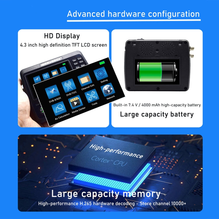 iBRAVEBOX V10 Finder Pro+ 4.3 inch Display Digital Satellite Meter Signal Finder, Support DVB-S/S2/S2X/T/T2/C AHD, Plug Type:AU Plug(Black) - Satellite Finder by PMC TechLife | Online Shopping South Africa | PMC TechLife | Buy Now Pay Later Mobicred
