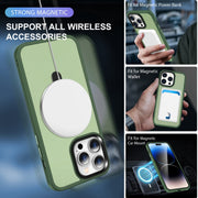 For iPhone 15 Plus MagSafe Holder Skin-feel PC Hybrid TPU Phone Case(Green)