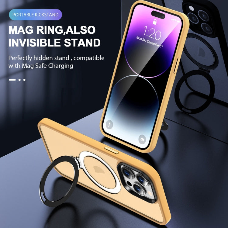 For iPhone 15 Skin-feel MagSafe Holder PC Hybrid TPU Phone Case(Orange)