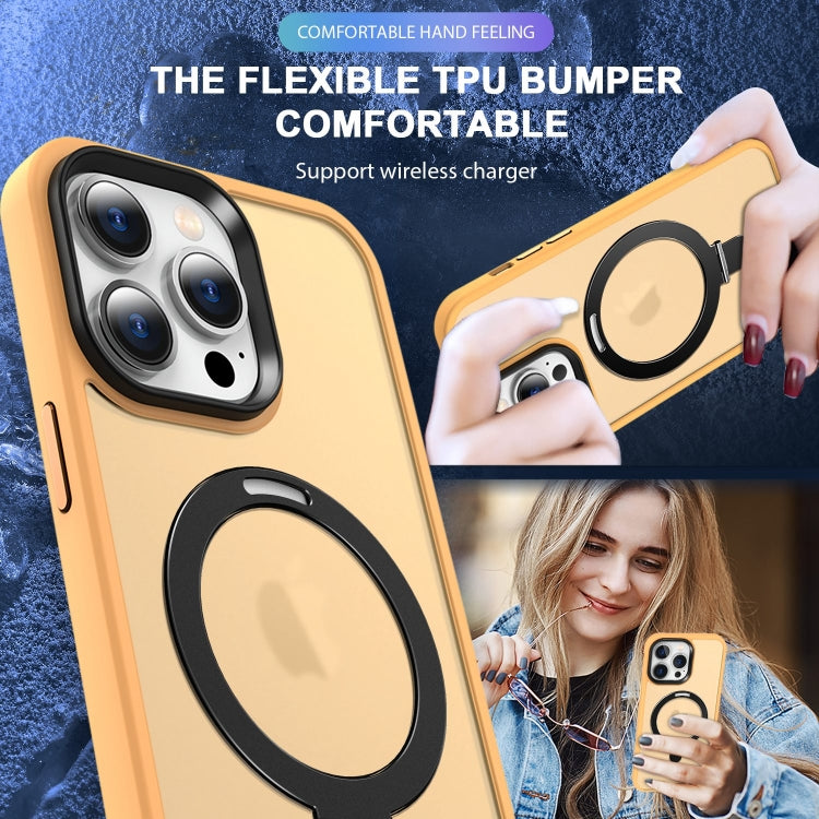 For iPhone 15 Skin-feel MagSafe Holder PC Hybrid TPU Phone Case(Orange)