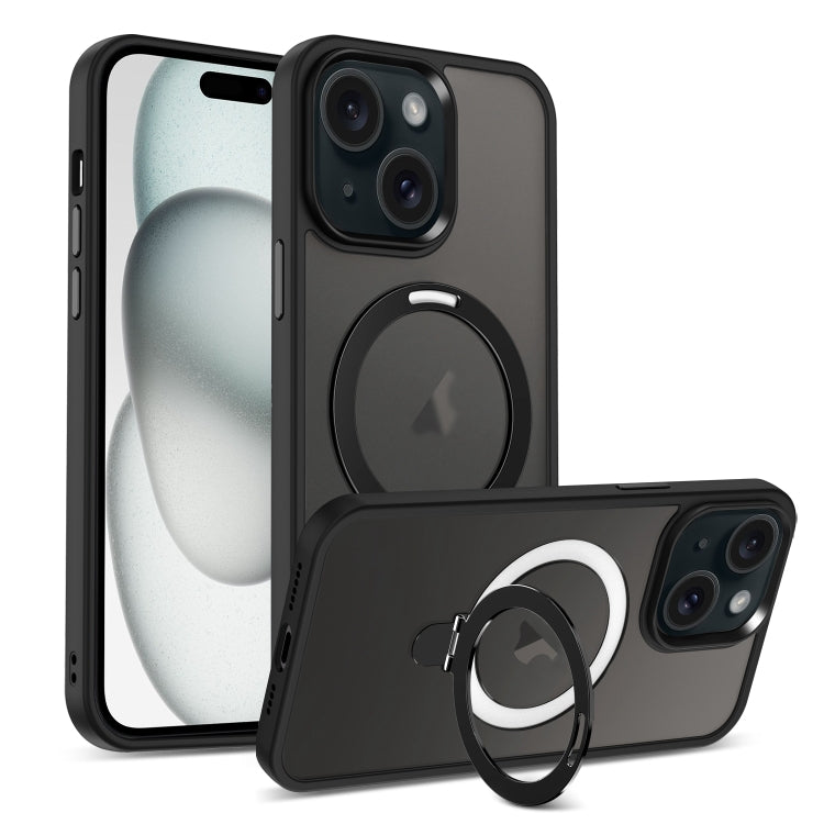 For iPhone 15 MagSafe Holder Skin-feel PC Hybrid TPU Phone Case(Black) - iPhone 15 Cases by PMC TechLife | Online Shopping South Africa | PMC TechLife