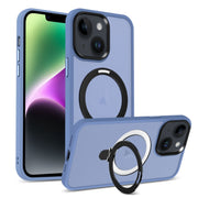 For iPhone 14 MagSafe Holder Skin-feel PC Hybrid TPU Phone Case(Blue)
