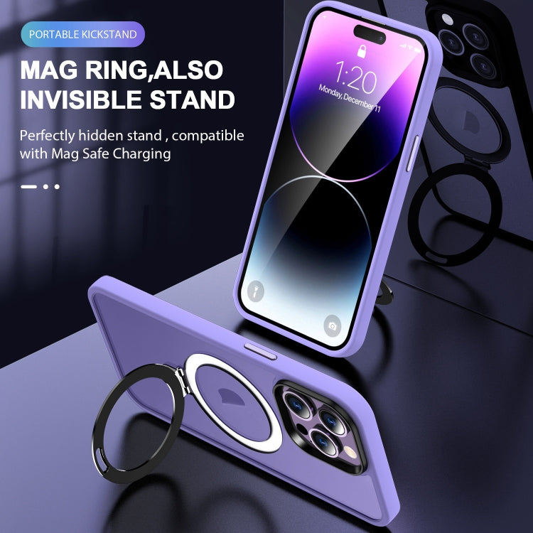 For iPhone 14 Pro Skin-feel MagSafe Holder PC Hybrid TPU Phone Case(Purple)