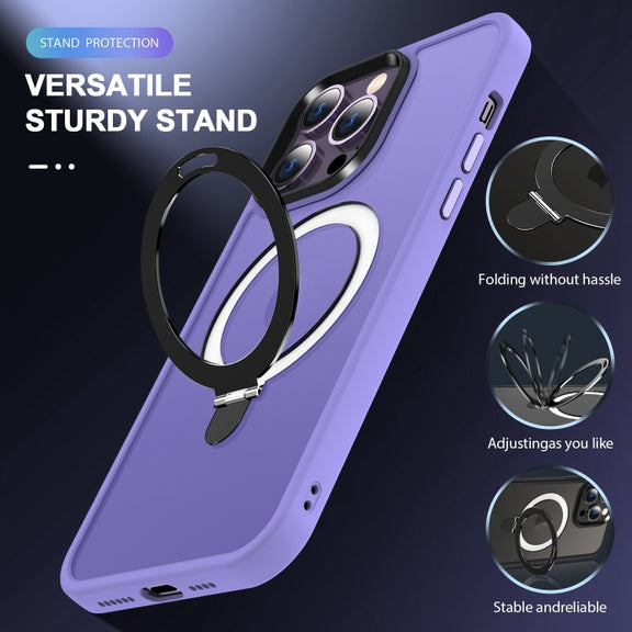 For iPhone 14 Pro Skin-feel MagSafe Holder PC Hybrid TPU Phone Case(Purple)