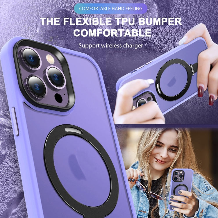 For iPhone 14 Pro Skin-feel MagSafe Holder PC Hybrid TPU Phone Case(Purple)