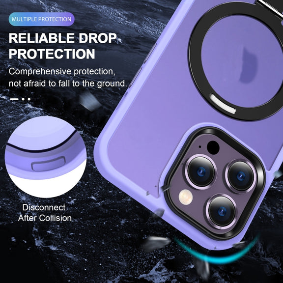 For iPhone 14 Pro Skin-feel MagSafe Holder PC Hybrid TPU Phone Case(Purple)