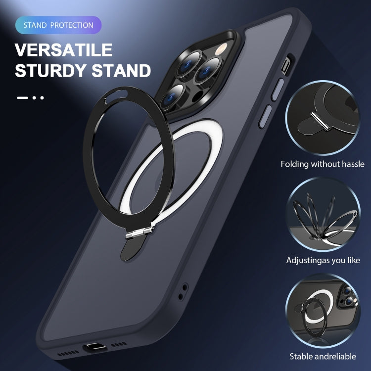 For iPhone 14 Pro Max MagSafe Holder Skin-feel PC Hybrid TPU Phone Case(Dark Blue)