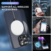 For iPhone 14 Pro Max MagSafe Holder Skin-feel PC Hybrid TPU Phone Case(Dark Blue)
