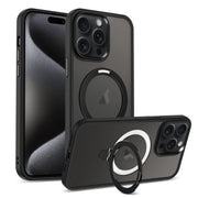 For iPhone 16 Pro Skin-feel MagSafe Holder PC Hybrid TPU Phone Case(Black)