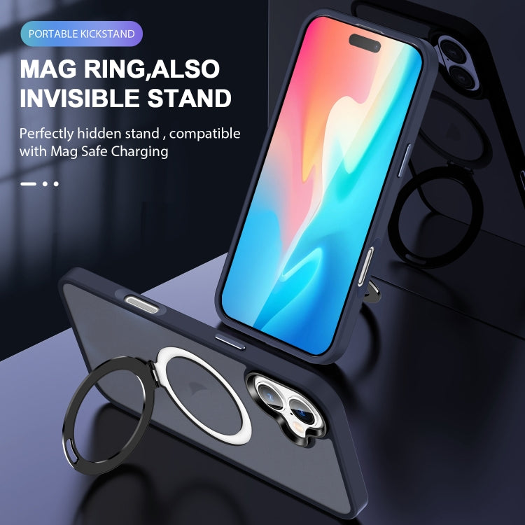 For iPhone 16 Plus Skin-feel MagSafe Holder PC Hybrid TPU Phone Case(Dark Blue) - free shipping - PMC TechLife - Order now!