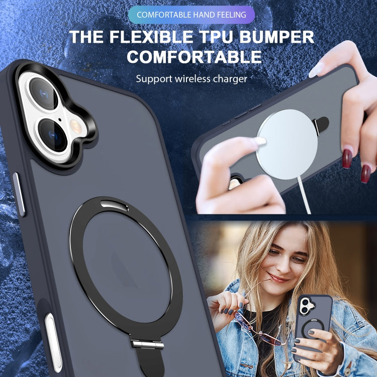 For iPhone 16 Plus Skin-feel MagSafe Holder PC Hybrid TPU Phone Case(Dark Blue) - free shipping - PMC TechLife - Order now!