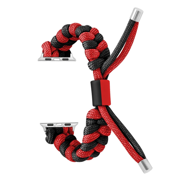 For Apple Watch SE 2023 44mm Paracord Fishtail Braided Silicone Bead Watch Band(Black Red) - Watch Bands by PMC TechLife | Online Shopping South Africa | PMC TechLife