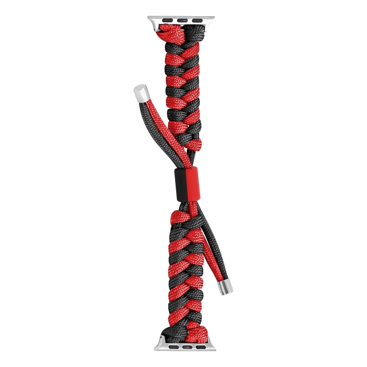 For Apple Watch SE 2023 44mm Paracord Fishtail Braided Silicone Bead Watch Band(Black Red) - Watch Bands by PMC TechLife | Online Shopping South Africa | PMC TechLife