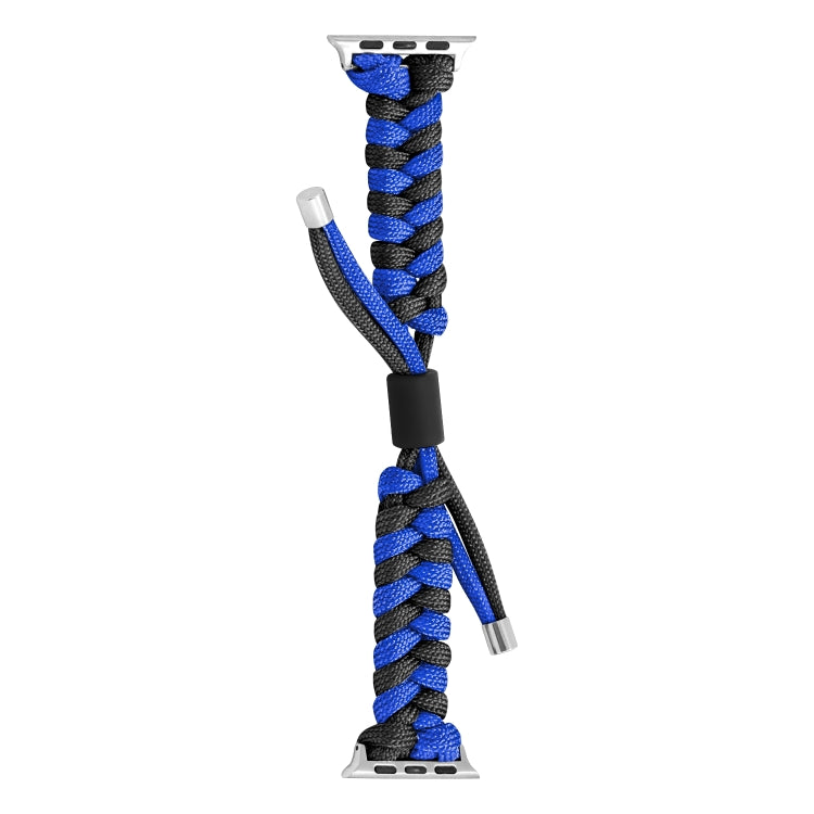 For Apple Watch SE 2023 44mm Paracord Fishtail Braided Silicone Bead Watch Band(Black Blue) - Watch Bands by PMC TechLife | Online Shopping South Africa | PMC TechLife