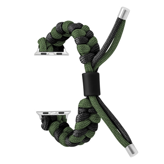 For Apple Watch Ultra 2 49mm Paracord Fishtail Braided Silicone Bead Watch Band(Black Army Green)
