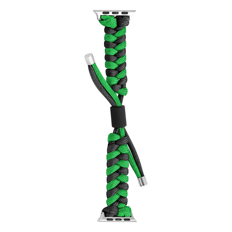 For Apple Watch Ultra 2 49mm Paracord Fishtail Braided Silicone Bead Watch Band(Black Green)