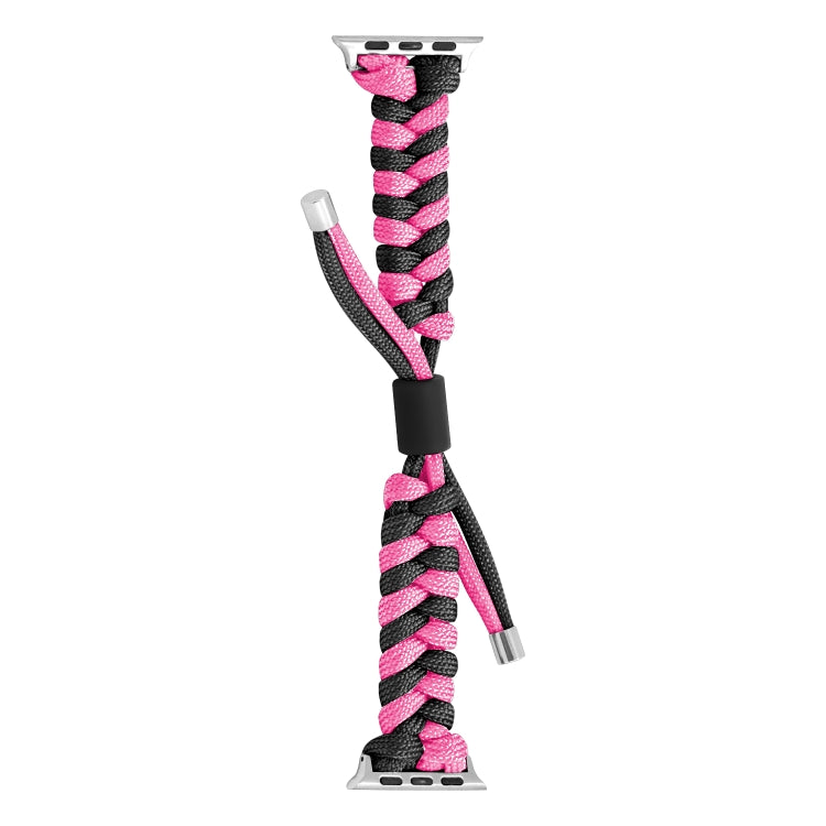 For Apple Watch Ultra 2 49mm Paracord Fishtail Braided Silicone Bead Watch Band(Black Rose Red)