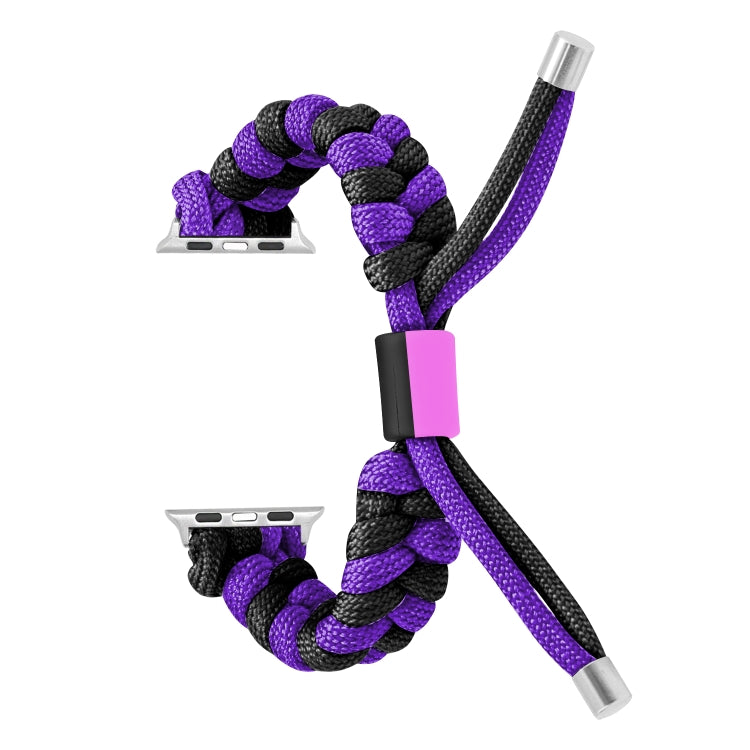 For Apple Watch Ultra 2 49mm Paracord Fishtail Braided Silicone Bead Watch Band(Black Purple)