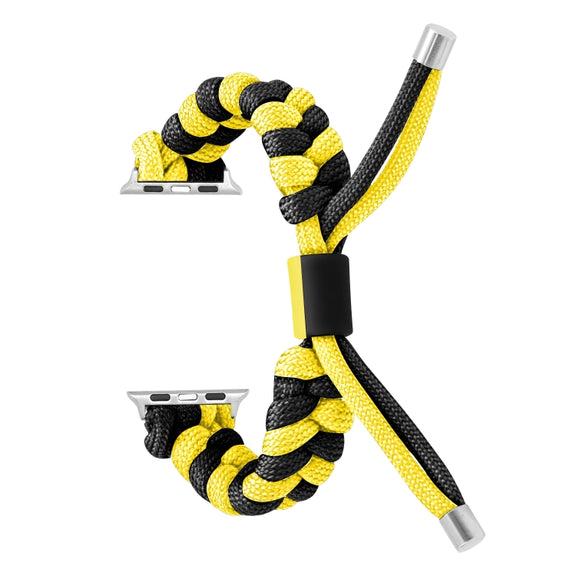 For Apple Watch Ultra 2 49mm Paracord Fishtail Braided Silicone Bead Watch Band(Black Yellow)