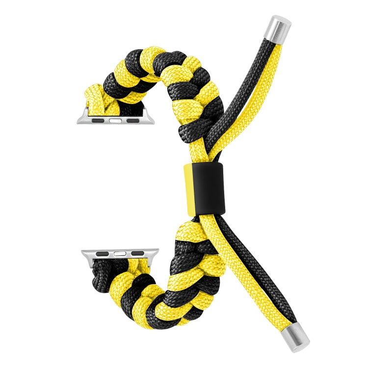 For Apple Watch Ultra 2 49mm Paracord Fishtail Braided Silicone Bead Watch Band(Black Yellow)