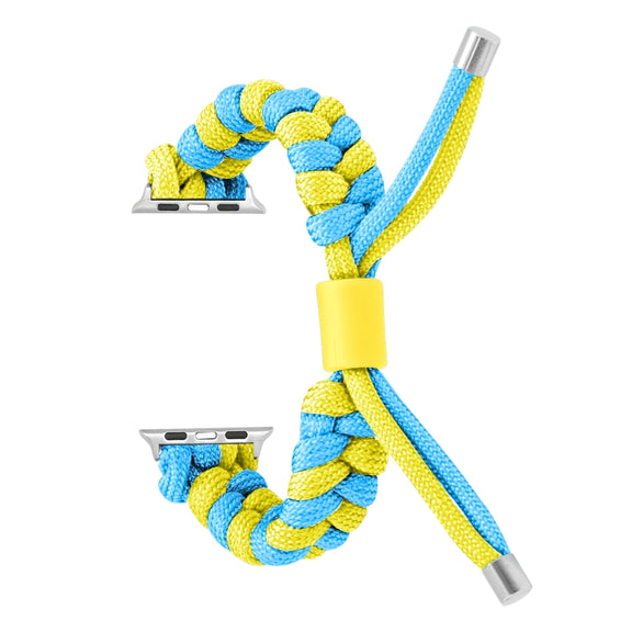 For Apple Watch Ultra 2 49mm Paracord Fishtail Braided Silicone Bead Watch Band(Light Blue Yellow)