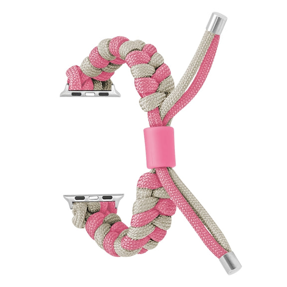 For Apple Watch Ultra 2 49mm Paracord Fishtail Braided Silicone Bead Watch Band(Pink Grey)