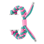 For Apple Watch Ultra 2 49mm Paracord Fishtail Braided Silicone Bead Watch Band(Rose Red Green)