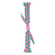 For Apple Watch Ultra 2 49mm Paracord Fishtail Braided Silicone Bead Watch Band(Rose Red Green)