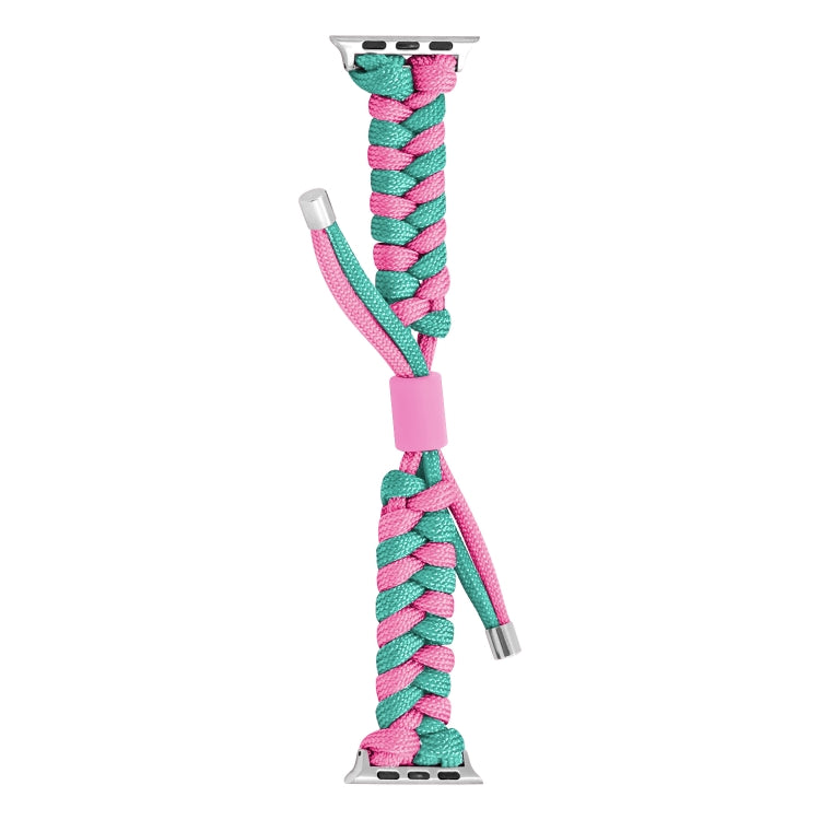 For Apple Watch Ultra 2 49mm Paracord Fishtail Braided Silicone Bead Watch Band(Rose Red Green)