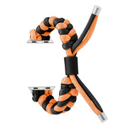 For Apple Watch Ultra 49mm Paracord Fishtail Braided Silicone Bead Watch Band(Black Orange)