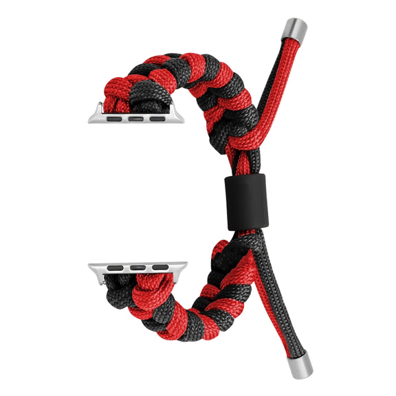 For Apple Watch Ultra 49mm Paracord Fishtail Braided Silicone Bead Watch Band(Black Red)
