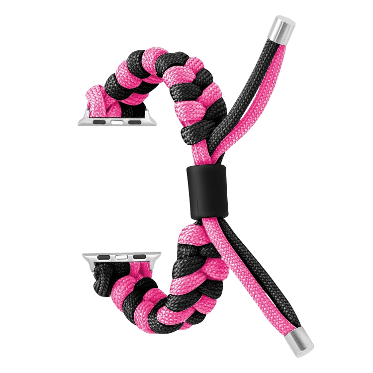 For Apple Watch Ultra 49mm Paracord Fishtail Braided Silicone Bead Watch Band(Black Rose Red)