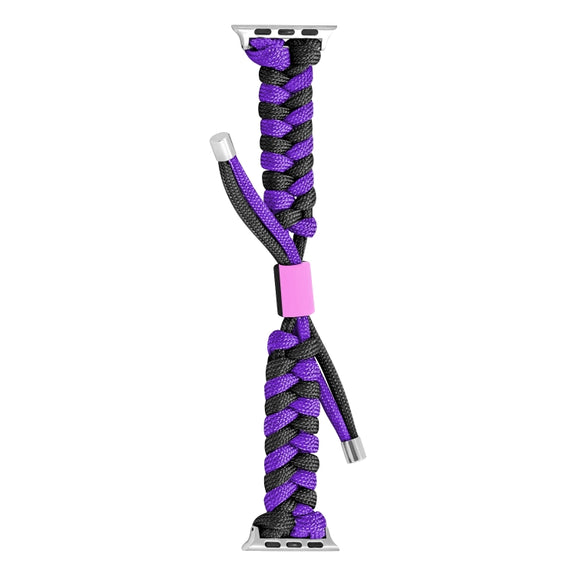 For Apple Watch Ultra 49mm Paracord Fishtail Braided Silicone Bead Watch Band(Black Purple)