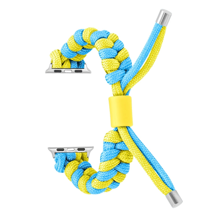 For Apple Watch Ultra 49mm Paracord Fishtail Braided Silicone Bead Watch Band(Light Blue Yellow)